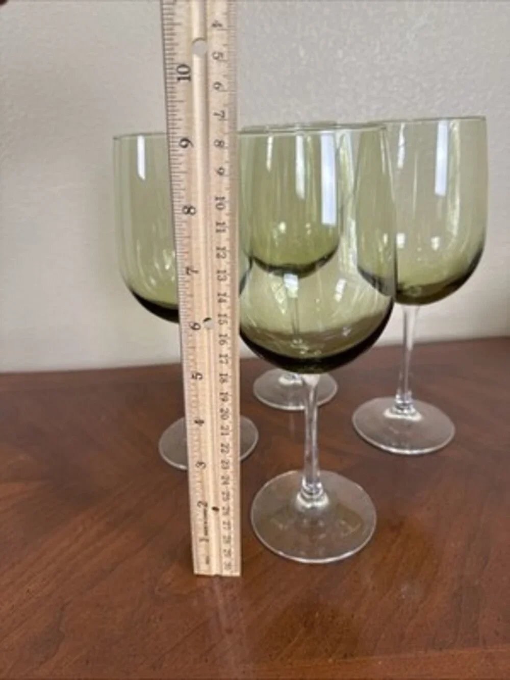 Pier 1 Hand Blown Pantiago Olive Green Avocado MCM Crystal Wine Glasses Set Of 4